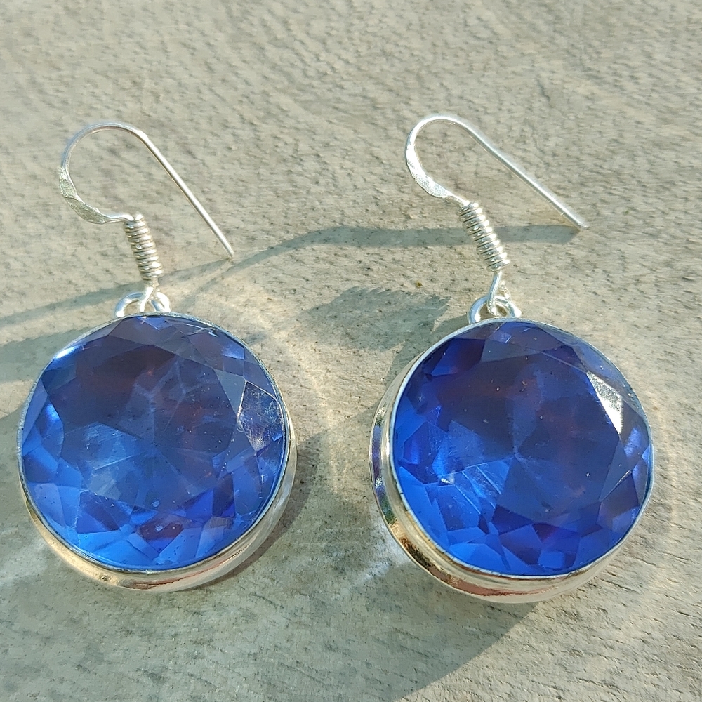 Swiss Blue Topaz Gemstone Earrings Sterling Silver